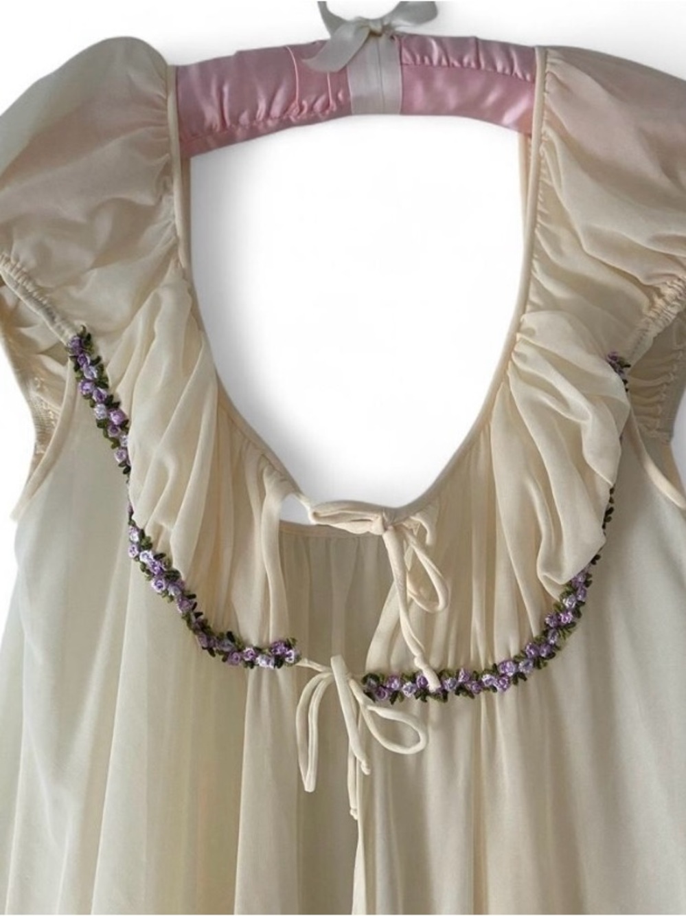 Vintage 70s Dutchess Individually Yours Yellow Nylon Maxi Nightgown Cottagecore